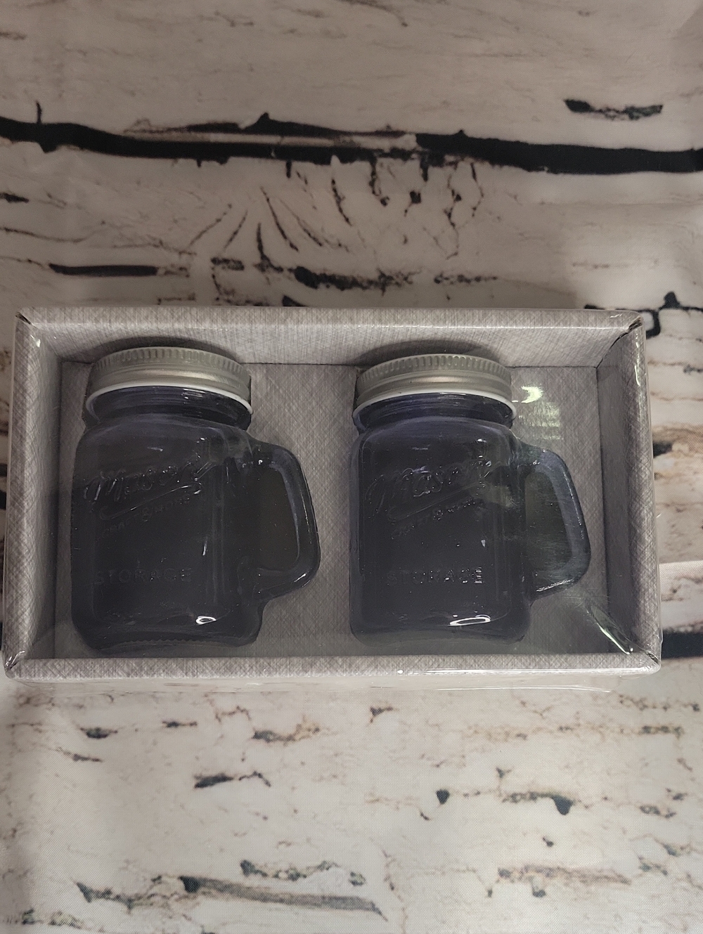 Blue Mason Jar Salt & Pepper Shakers Farmhouse Kitchen Decor Glass Set